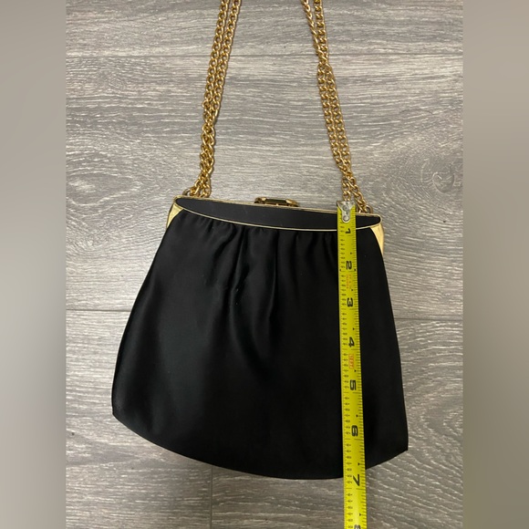 Vintage Mardane 50’s Black Silk Clutch Top Handle Gold Chain Handbag Purse - Picture 5 of 12